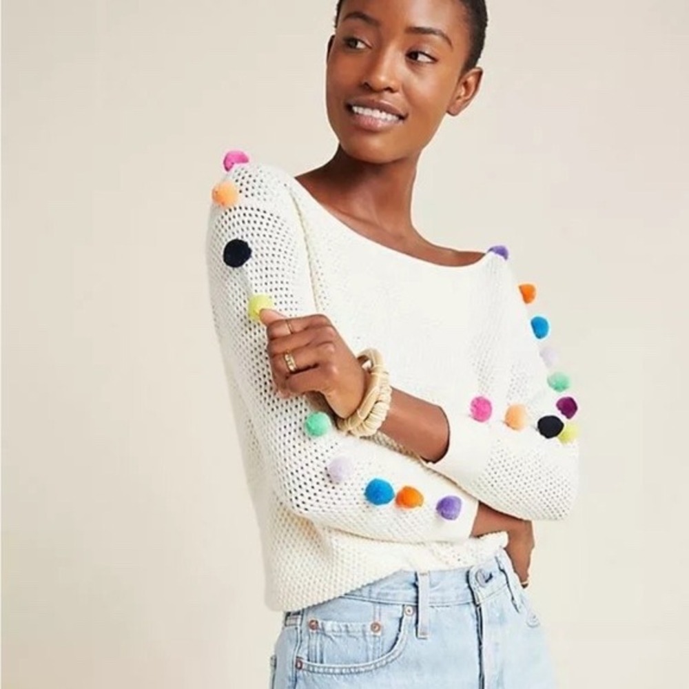 Anthropologie Pom Pom Trim Kidcore Indie Sweater Extra Small